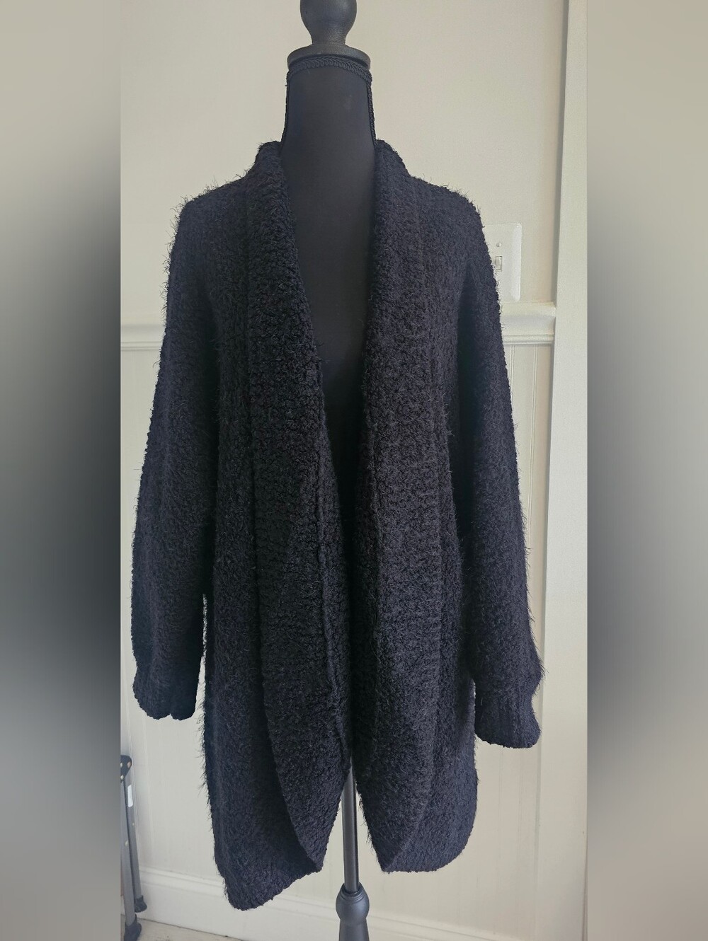 Torrid Cozy Open-Front Black Bouclé Popcorn Mohair Sweater Long Cardigan 4X / 26